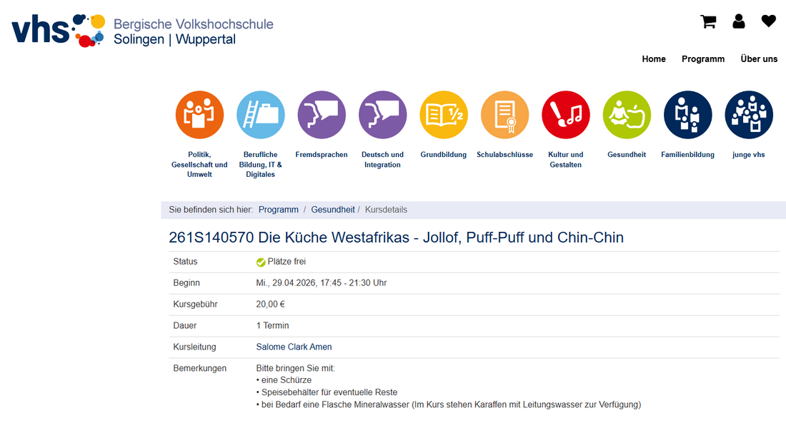 29.04.2026: Die Küche Westafrikas - Jollof, Puff-Puff und Chin-Chin